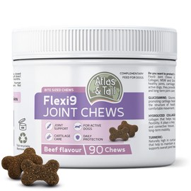 Hip and Joint Support Chews for Dogs - Glucosamine, MSM, Collagen, Green Lipped Mussel, Fish Oil, Turmeric & Boswellia - Natural Beef Flavor - Atlas & Tail Flexi9 90 pcs