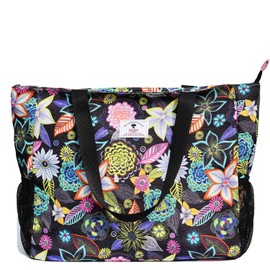 ESVAN LARGE BEACH BAG Water Resistant Lightweight 20 inch Women Oversize Tote Bag for Gym Beach Travel Pool Yoga Nurse, Black Embroid, X-Large, Fashion