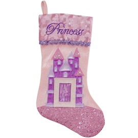 NORTHLIGHT 18.5" Pink and Purple Embroidered Glitter Princess Photo Frame Stocking Christmas Decorations