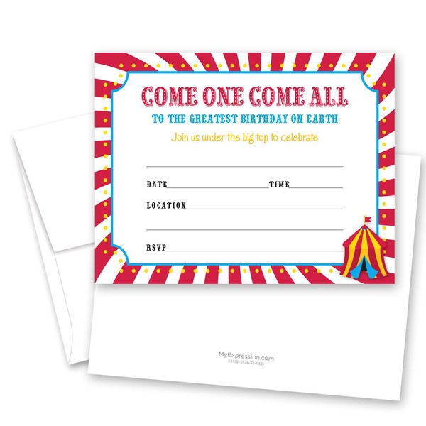 Carnival Circus Birthday Fill-in Invitations - 24 Count