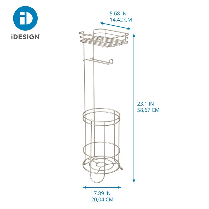 iDesign Weston Toilet Paper Holder Stand with Shelf, Satin