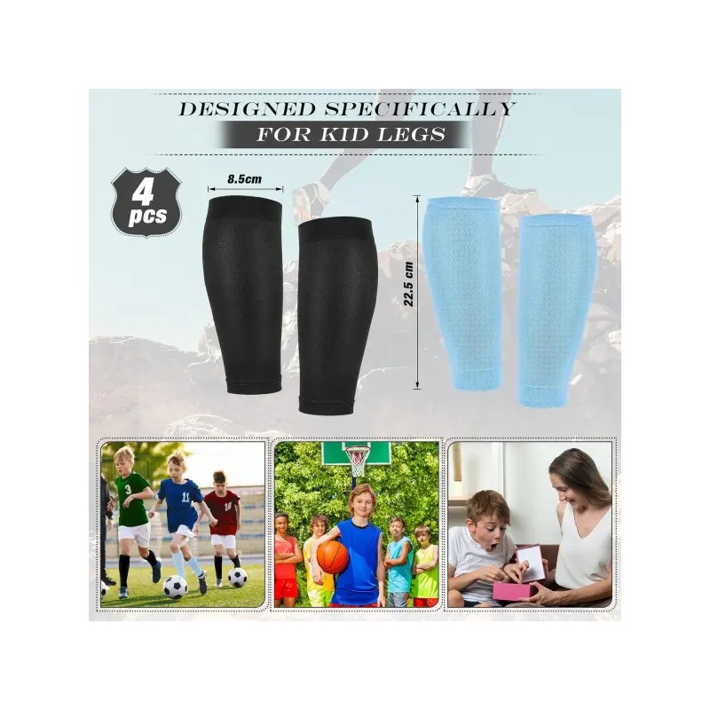 스포츠 보호용 농구 압박 검은색) 소매 소매(파란색 다리 청소년 4쌍