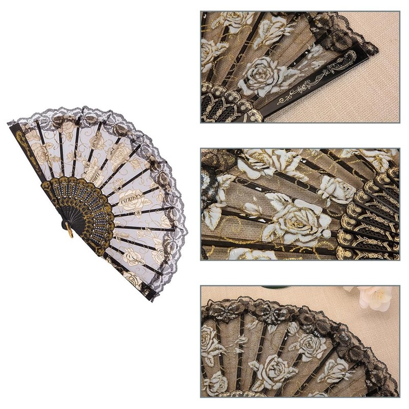 LOYELEY Flower Fan Rose Pattern Folding Dance Dance Spanish Don