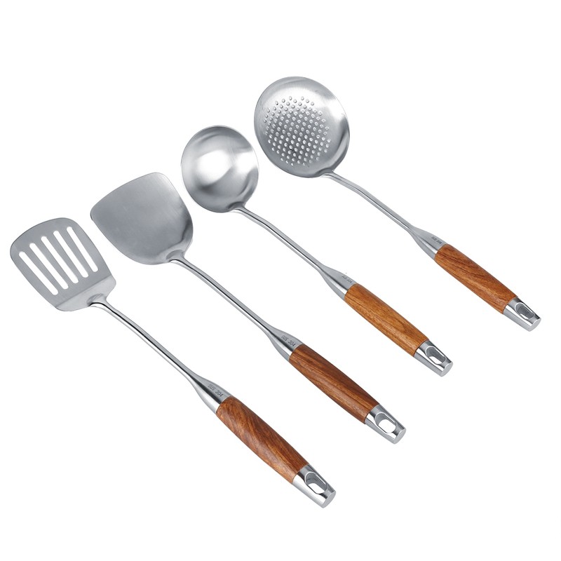 4Pcs/Set 304 Stainless Steel Rosewood Cooking Utensils Cookware Set Kitchen