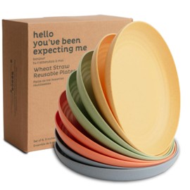 Nook Theory Reusable Wheat Straw Plates 8 Pcs - Non Toxic Kids and Toddler Plate, Microwavable, Dishwasher Safe and Unbreakable Dinnerware (Meadow 10")