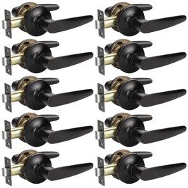 KNOBWELL 10 Pack Matte Black Door Handles, Passage Door Levers Heavy Duty, Door Locks for Closet/Hallway, Heavy Duty Door Knobs Door Lock Set Interior