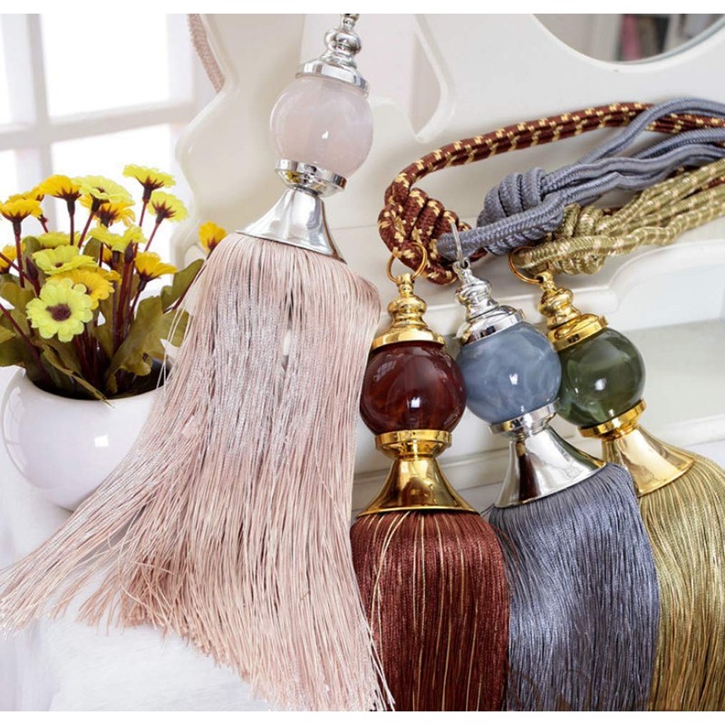 Upstore 1Pair Curtain Tassel Tiebacks Crystal Beaded Fringe Ropes Holdbacks