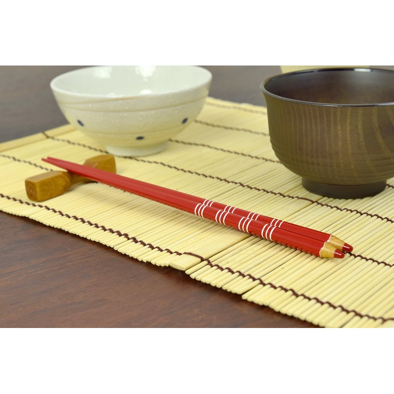 aoba Chopsticks Dishwasher Safe, Natural Wood Color Pencil Border Red