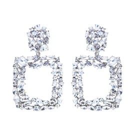 BiBeary Square Earrings Women's Clip Rhinestone Earrings Elegant Crystal Drops Miraculous, Crystal