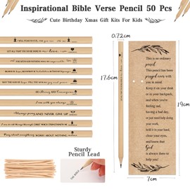 Yeaqee 50 Pcs Christian Gifts Bible Verse Pencils Bulk Religious Church Wood Pencils with Inspirational Bookmarks Religious Pray Sunday School Prizes Supplies for Student Teacher Christmas (Rope)