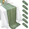 Fixwal 6 Pack Sage Green Cheesecloth Table Runners, Pleated Boho