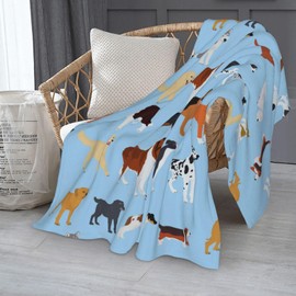 Kids Cute Dogs Puppies Print Blanket Throw 60"x50", Plush Flannel Blankets with Dogs On It, Soft Warm Decorative for Kids Women Dog Lovers