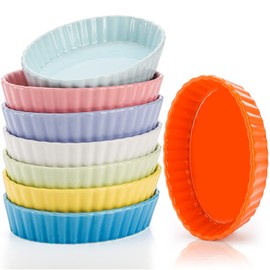 Foraineam 8 Pack Porcelain Ramekins, 6 Ounce Oval Baking Dishes for Creme Brulee, 6 x 4.3 x 1.2 Inch Baking Ramekins Dessert Bowls Set for Souffle, Pudding, Quiche, Custard, Dishwasher and Oven Safe