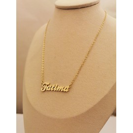 Dancing Wolf 18k Gold Plated Fatima Name Necklace Stainless Steel Nameplate Necklaces Jewelry for Womens Moms