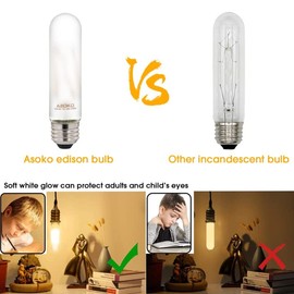 ASOKO T10 LED Frosted Bulbs Warm White 2700K 6W Dimmable Tube Vintage Led Bulbs 60 Watt Equivalent,E26 Medium Base 3 Packs