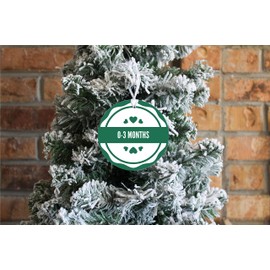 0-3 Month Baby Clothes Label v1, Joyride Home Decor, Ornament, 4 Inch Wooden, Round Ornament with White Ribbon, Christmas Decor, Gift Tag, Artist Designed.