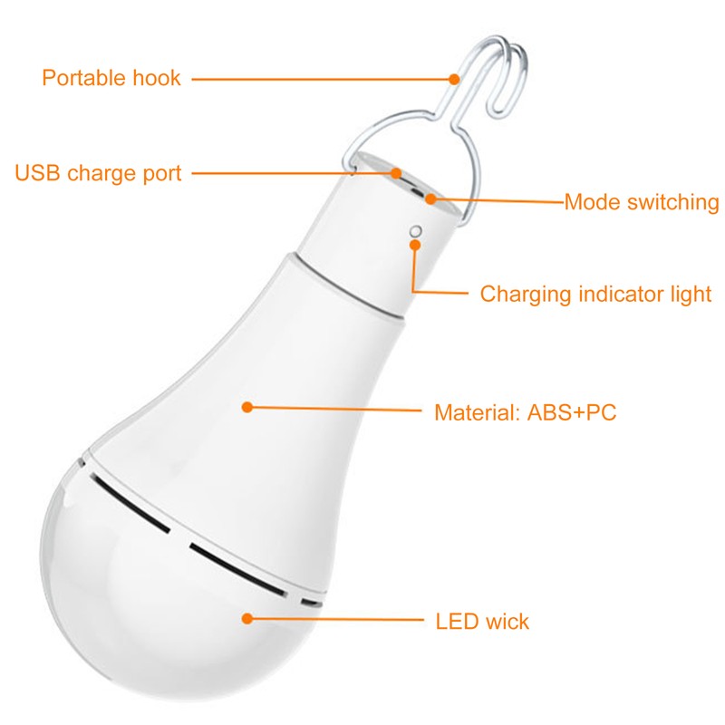 Solar Powered LED Bulb Indoor Outdoor Emergency Light Bulb Portable