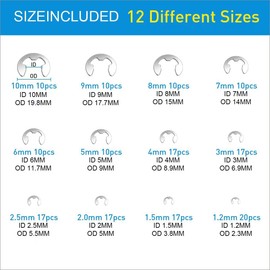 Mariyandh 327Pcs E-Clips Circlip Retaining Rings Assortment Set(1.2mm-10mm) and C-Clips External Retaining Rings Snap Rings Assortment Kit Circlip 304 Stainless Steel(M3-M14)，24 Sizes
