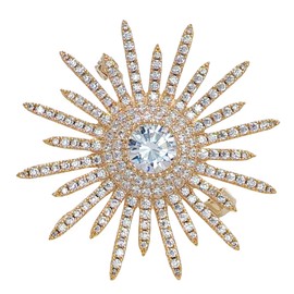 CYPINA Shinny Gold Tone Micro Pave CZ Round Starburst Pin Brooches Collar Lapel Atomic Jewelry