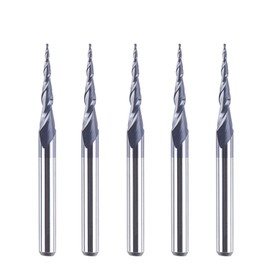 SpeTool 5Pcs Tapered Ball Nose Carving End Mill 1/8 inch Shank 0.25MM Radius (0.5MM Diameter) Tips 3D Woodworking Tool CNC Router Bits