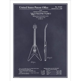 Studio 21 Graphix 1958 Gibson Flying V Guitar Patent Print Art Poster UNFRAMED Blackboard 18" X 24"