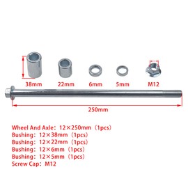 12mm 250mm High-Strength steel alloy Front Rear Axle Kit with 4 Bushings Fit for Mini bike,Pit Pro Dirt Bike, Scooter, QUAD & ATV