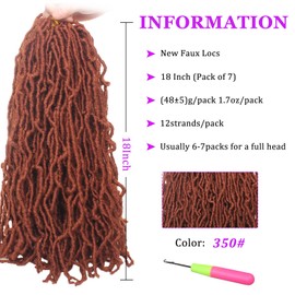7 Packs Copper Red New Faux Locs Crochet Hair Pre-looped 18 Inch Ginger Goddess Faux Locs Dreadlocks Crochet Hair Synthetic Soft Locs Hair Extensions For Women (18 inch, 350#)