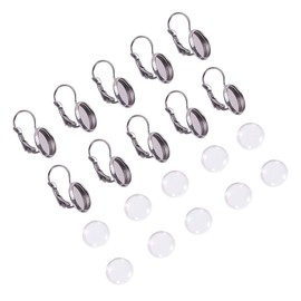 UNICRAFTALE 30 Sets 10 mm Flat Round Tray Earrings Making 304 Stainless Steel Leverback Earring Findings and Transparent Glass Cabochons for Earring Jewellery Making