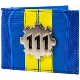 Fallout 4 Vault 111 Silver Metal Cog Badge Wallet Bi-Fold ID & Card Holder, Blue