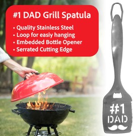 Dad BBQ Tool and Spices Set - Grill Spatula, Tongs, 3 Daddy Spices in 2025 Packaging (Sugar, Smoky, Hot Daddy) - Utensils Stocking Stuffers for Men