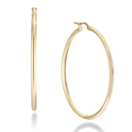 Miabella 18K Gold Over 925 Sterling Silver 2.5mm High Polished Knife Edge Hoop Earrings for Women Teen Girls Made in Italy (50mm (2 Inch))