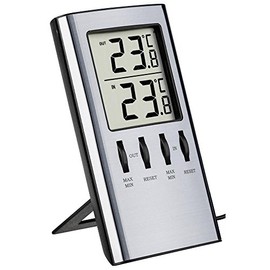 TFA Dostmann Termometro Digitale per Interni ed Esterni, Temperatura Esterna, Temperatura Interna, Ideale Anche per congelatore/Acquario, 30.1027, Grigio Argento