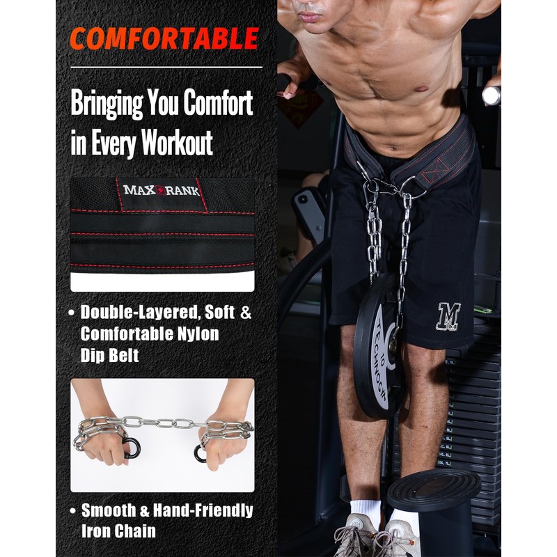 Dip belt With 37-40" Chain, 550lbs - 650lbs Weight Capacity,