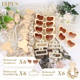 Bridesmaid Proposal Gifts, 18 PCS Bridesmaids Silk Hair Scrunchies & Pearl Hair Clips & Sunglasses Set for Women Bachelorette Party Favors Bridal Shower Favors Bridesmaids Gifts for Wedding Day