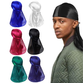 Silky Men Durag, Pack of 6 Durags Do Rags with Long Tail and Wide Straps for Men Women, Ultra Soft, 6 Colours