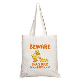 Coralgraph Inc TB276 Beware Crazy Duck Lady Novelty Present Gift Printed Eco-Friendly Stylish Long Handled Tote Shoulder Bag
