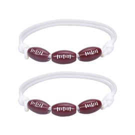 YANCHUN Rugby Football Bracelet Adjustable Sport Bracelets for Men Women Football Bracelet Present for Most Sport Team Players or Fan(2 Packs) (white)
