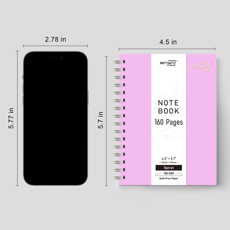 RETTACY Pocket Notebook, Mini Spiral Notebook with 160 Pages, 4.5"
