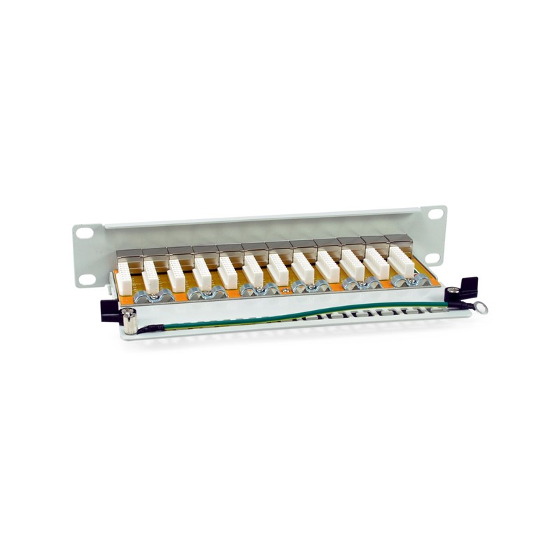 Equip 326523 12-Port Cat.6A Shielded Patch Panel, 10", Light Grey