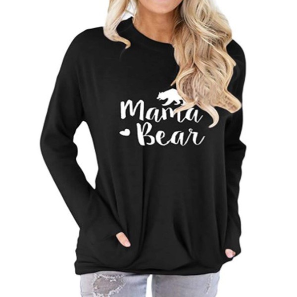 Freemale Womens Mama Bear Sweatshirt Long Sleeve Pullover Casual Pocket Blouses Black