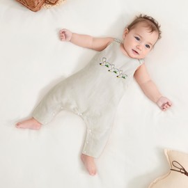 Motlapol Newborn Baby Boy Girl Hunting Outfit Sleeveless Button Straps Mallard Duck Embroidery Plaid Overalls Romper Jumpsuit (Apricot, 3-6 Months)