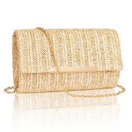 Larcenciel Straw Clutch Purse for Women, Summer Woven Beach Evening Bags w/Chain, Boho Envelope Party Bags, Fashion Crossbody Shoulder Handbags for Wedding Prom Cocktail Night Vacation,8.7x2.2x5.2inch