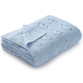 mimixiong Baby Blanket Made of 100% Cotton - Cuddly Knitted Blanket Ideal as a Newborn, 100 x 80 cm (Blue)