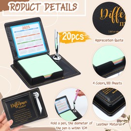 Thenshop 20 Pcs Difference Maker Sticky Note Holder Appreciation Notepad and Pen Holder with PU Leather Box Thank You Appreciation Gifts for Women Men Friends Coworker Employee Teacher Nurse