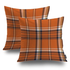 Shrahala Orange Plaid Decorative Throw Pillow Cover, Red White Buffalo Gingham Check Pattern Square Pillowcase Blended Double-Sided No Inserts for Bedroom Living Room Set of 2 (22 x 22 in)