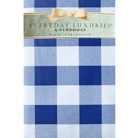 Newbridge Rectangle Vinyl Tablecloth with Flannel Backing, 52 x 70 Inch, Blue Buffalo Check, Checkered Indoor Outdoor Vinyl Waterproof Picnic and BBQ Table Cover, Cottage Gingham Print