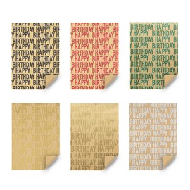 Gift Wrapping Paper Birthday, Happy Birthday" letters Printed,70 * 50cm per sheet (12 sheets: 47 sq. ft. ttl.) Brown Folded Paper with Jute Strings, Stickers and Bows for All Gift Wrap Occasions