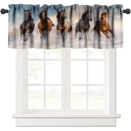 Horse Valances Curtains Horse Herd Running Windows Short Curtain Valance for Kitchen Living Room Bathroom Bedroom Farmhouse Decor with Rod Pocket, One Panel 54X18 Inches