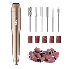 AIRSEE USB Nail EFile Machine for Beginners Portable Nail File Manicure Pedicure Dremel Kit with 6 Bits 26 Sanding Bands for Home Acrylic Gel Nails Polishing DIY,Gold