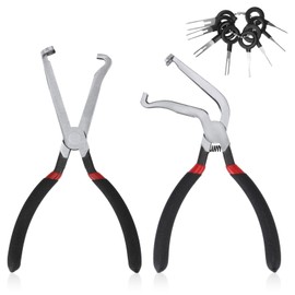 Gosknor 2pcs Electrical Disconnect Pliers for Cars, Curved & Straight Automotive Electric Hose Connector Pliers with 8 Terminal Removal Tool Metal Fuel Line Tools for Push Tab Style Plugs